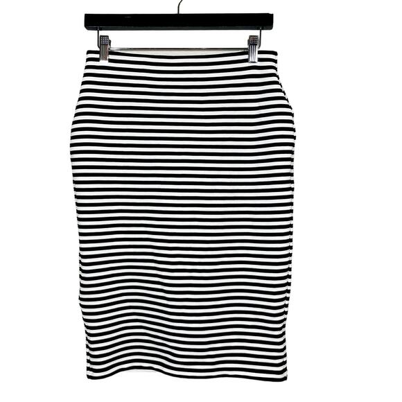 Lipsy London Elastic Waist Striped Pencil Skirt Black White Career Casual - 10 - Picture 1 of 4